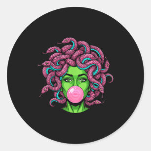 Medusa Blowing Bubblegum P Art Mythology Design  Classic Round Sticker