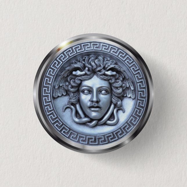 Medusa Designer Pin Button for Clothing, Hats, Etc (Front)
