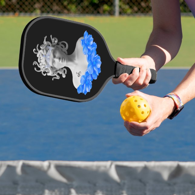 Medusa Gorgon Greek Mythology Blue Floral Pickleball Paddle (Insitu)