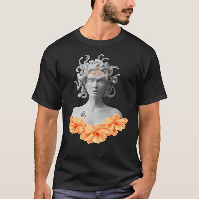 Medusa Gorgon Greek Mythology Orange Floral  T-Shirt (Front)