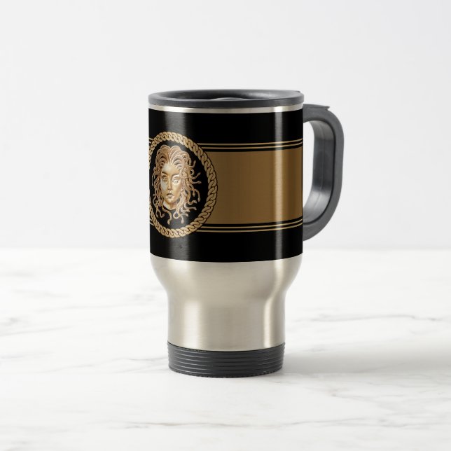 Medusa Head Gold Travel Mug (Front Right)