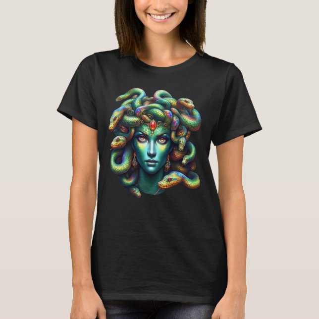 Medusa Head Greek Mythology Snake Hair Lady T-Shirt (Front)