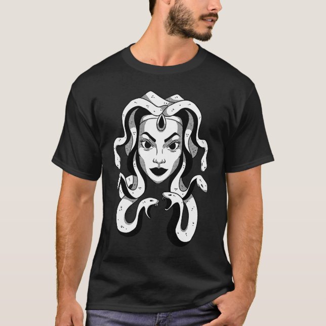 Medusa Head Snake Hair Ancient Greek Mythology T-Shirt (Front)