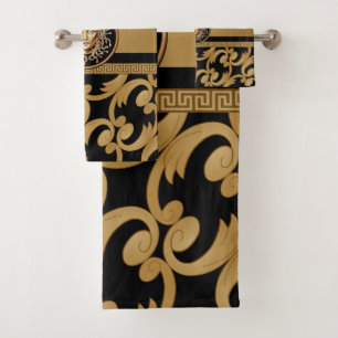 Medusa luxury Baroque Gold & Black Bath Towel Set