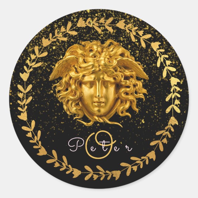 Medusa Mask Gold Glitter Medusa Haute Couture Classic Round Sticker (Front)