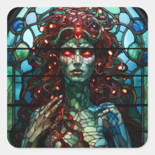 Medusa - Stained Glass Window Tiffany Style Square Sticker
