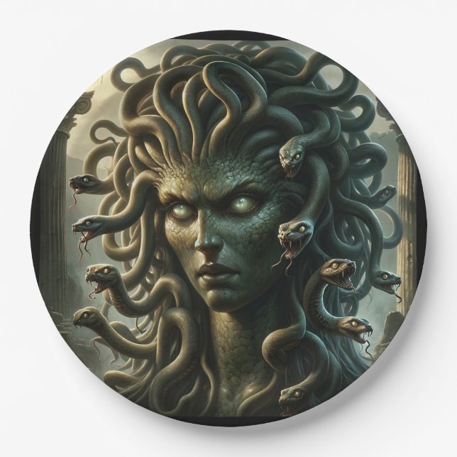 Medusa Stare of Death Head of Snakes Paper Plate (Front)