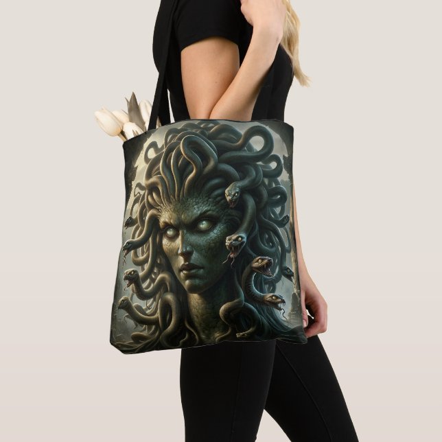 Medusa Stare of Death Head of Snakes Tote Bag (Close Up)