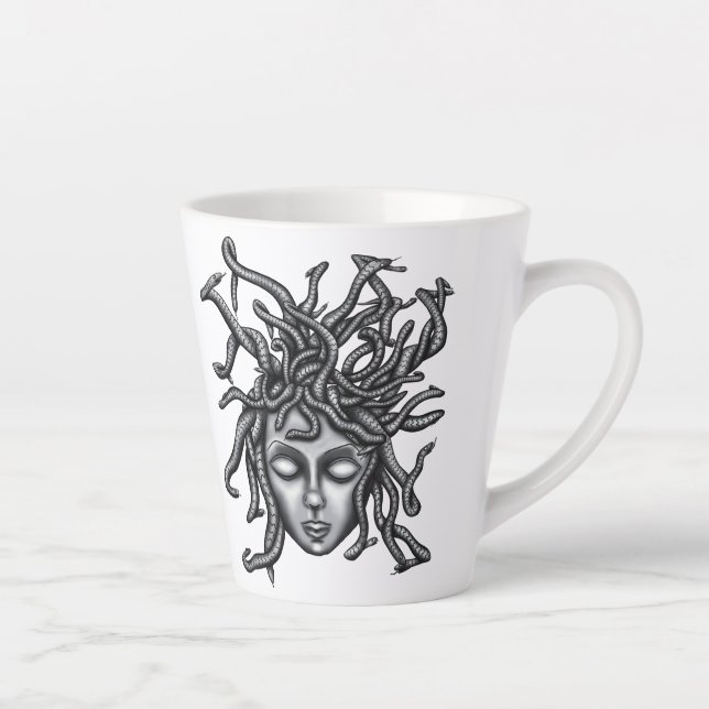 Medusa Statue, Greek Sculpture, Mythology Latte Mug (Right)