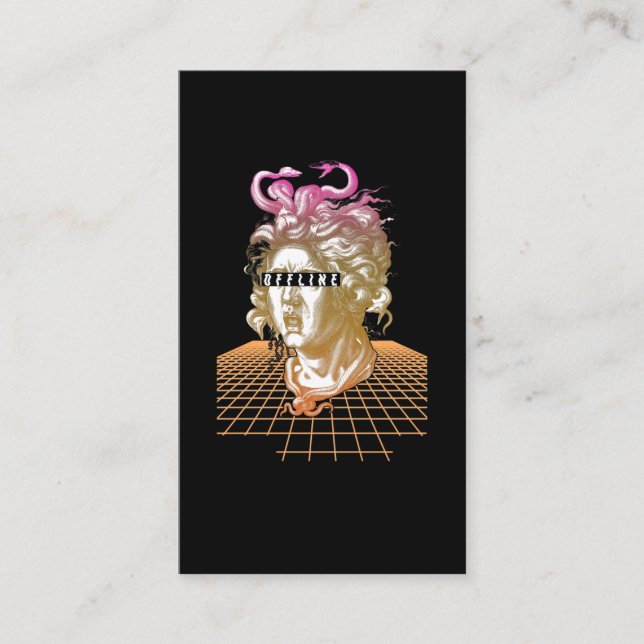 Medusa Vaporwave Aesthetic Ancient Greek Statue Business Card (Front)