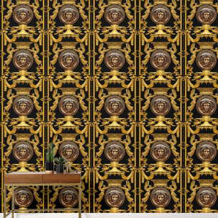 Medusa with  Angels under Baldacchino Designer Wallpaper