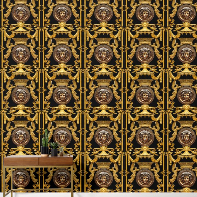 Medusa with  Angels under Baldacchino Designer Wallpaper (Hallway)