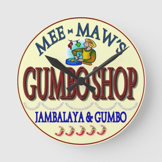 Mee Maw's Gumbo Shop Round Clock (Front)