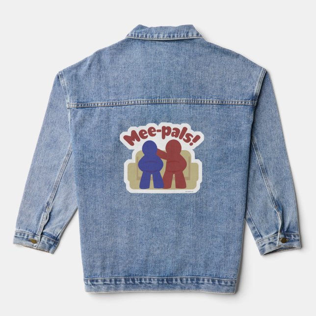 Mee Pals Fun Meeple Gamer Friends Cartoon Denim Jacket (Back)