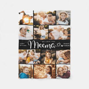 Meema We Love you Hearts Modern Photo Collage Fleece Blanket