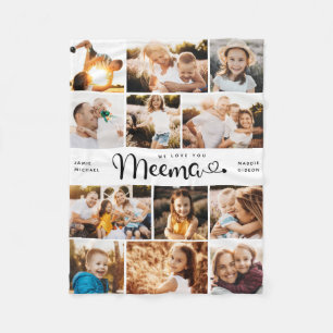 Meema We Love you Hearts Modern Photo Collage Fleece Blanket