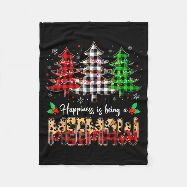 Meemaw Christmas Tree Xmas Buffalo Plaid Red White Fleece Blanket (Front)
