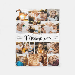 Meemaw We Love you Hearts Modern Photo Collage Fleece Blanket