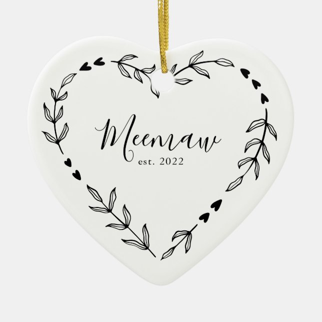 Meemaw Year Est. Christmas Ceramic Ornament (Front)