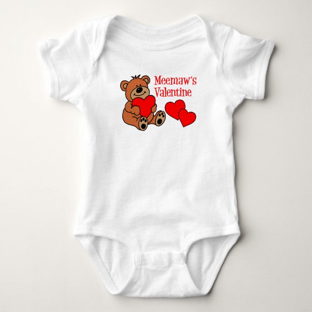 Meemaw's Valentine Bear Baby Bodysuit (Front)