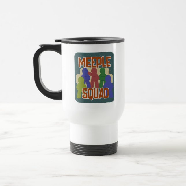 Meeple Squad Fun Boardgamer Buds Slogan Travel Mug (Left)