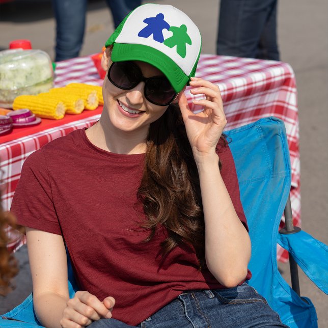 Meeples in Love, Blue & Green Trucker Hat (Creator Uploaded)