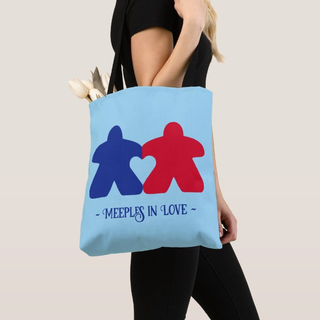 Meeples in Love, Blue & Red Tote Bag (Close Up)