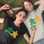 Meeples in Love, Green & Yellow Mens Shirt<br><div class="desc">If you and your significant other both love board games, this design is for you. Customise with the names of you and your loved one, leave it as is, or remove the text if you prefer. Great for the casual bride and groom at pre-wedding gatherings or as a gift for...</div>