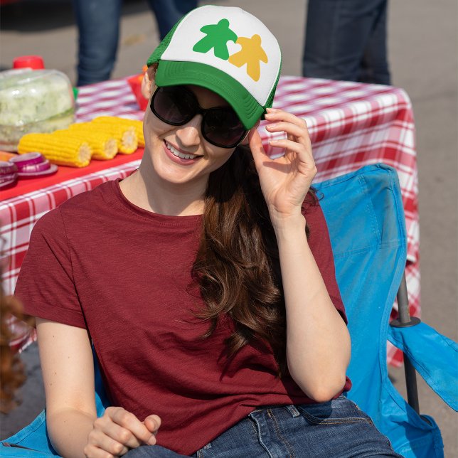 Meeples in Love, Green & Yellow Trucker Hat (Creator Uploaded)