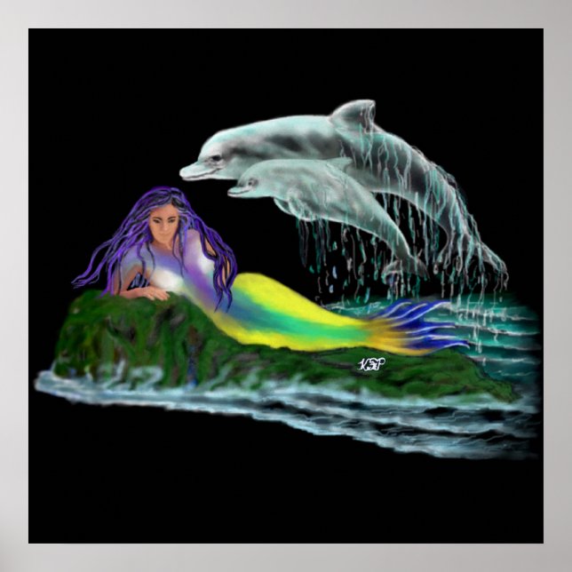 Meerjungfrau mit Delfinen Poster (Front)