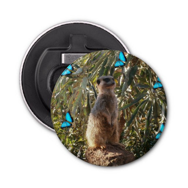 Meerkat And Blue Butterflies, Bottle Opener (Front)