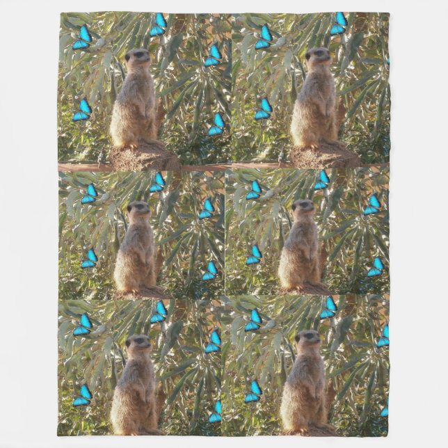 Meerkat And Blue Butterflies, Fleece Blanket (Front)