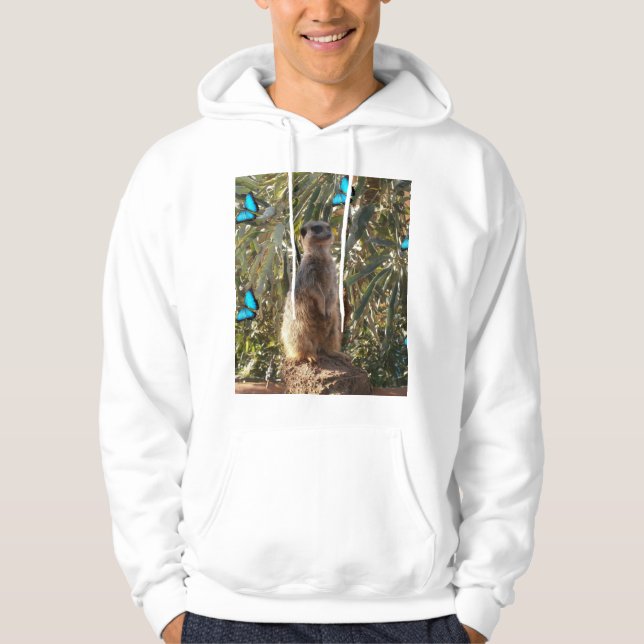 Meerkat And Blue Butterflies, Hoodie (Front)
