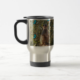 Meerkat And Blue Butterflies, Travel Mug