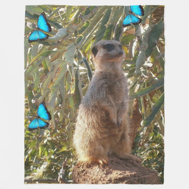 Meerkat And Butterflies, Fleece Blanket (Front)