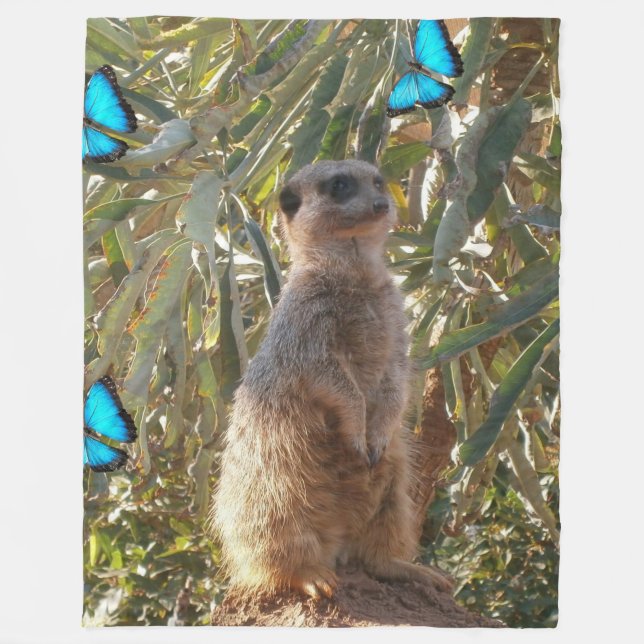 Meerkat And Butterflies, Fleece Blanket (Front)