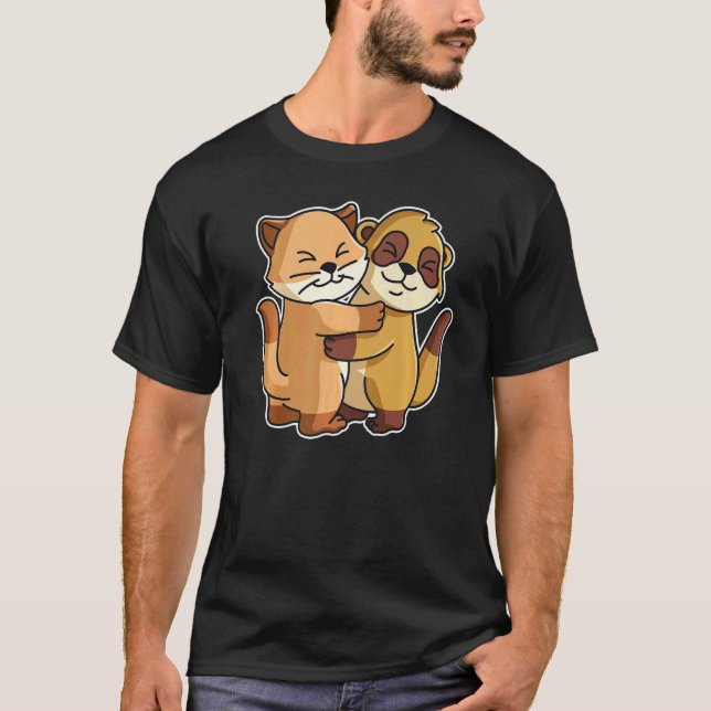 Meerkat And Cat Cute Animals For Women Animal Hugg T-Shirt (Front)