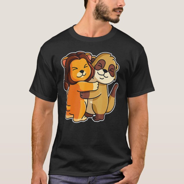 Meerkat And Lion Cute Animals For Women Animal Hug T-Shirt (Front)