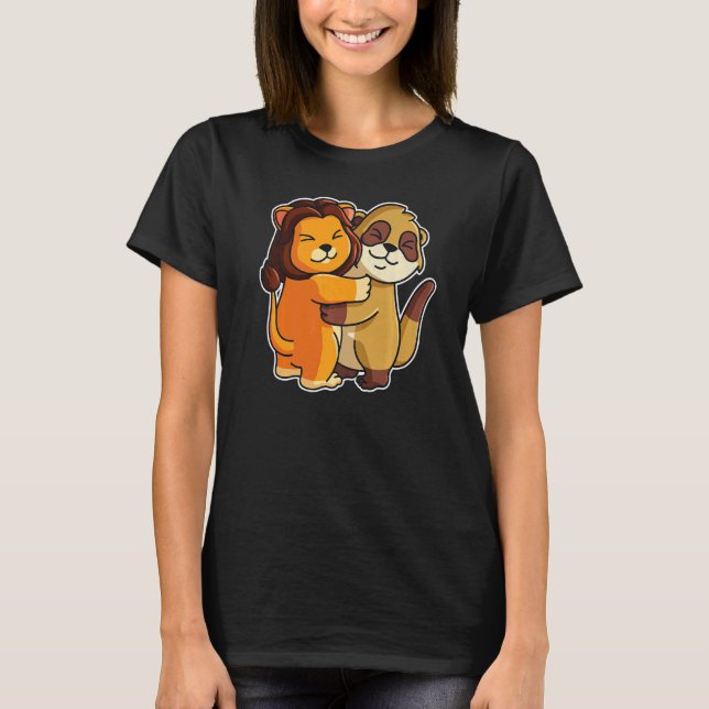 Meerkat And Lion Cute Animals For Women Animal Hug T-Shirt (Front)