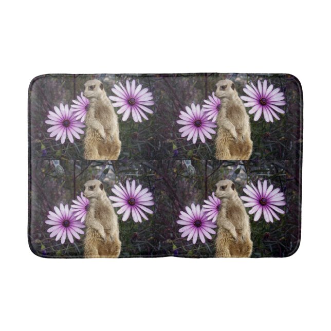Meerkat And Purple Daisies, Bath Mat (Front)