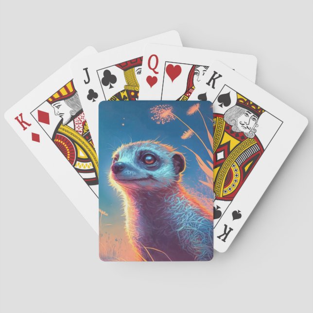 Meerkat Animal Portrait Painting Wildlife Outdoors Playing Cards (Back)