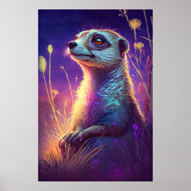Meerkat Animal Portrait Painting Wildlife Outdoors Poster (Front)