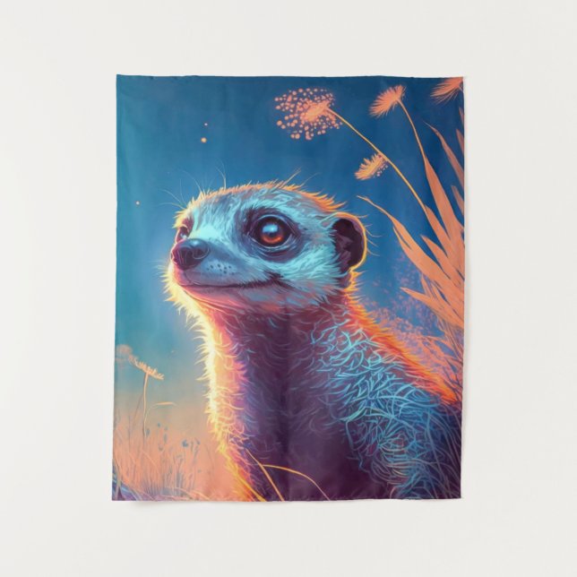 Meerkat Animal Portrait Painting Wildlife Outdoors Tapestry (Front)