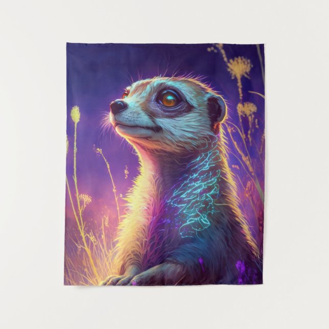 Meerkat Animal Portrait Painting Wildlife Outdoors Tapestry (Front)