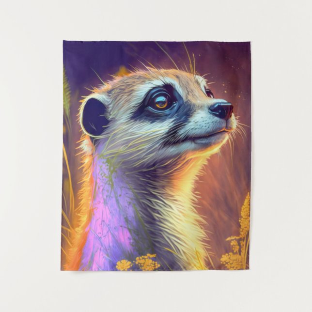 Meerkat Animal Portrait Painting Wildlife Outdoors Tapestry (Front)