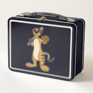 Meerkat as Baseball player with Baseball bat Metal Lunch Box