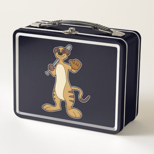 Meerkat as Baseball player with Baseball bat Metal Lunch Box (Front)