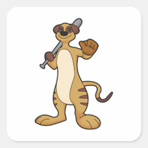 Meerkat as Baseball player with Baseball bat Square Sticker