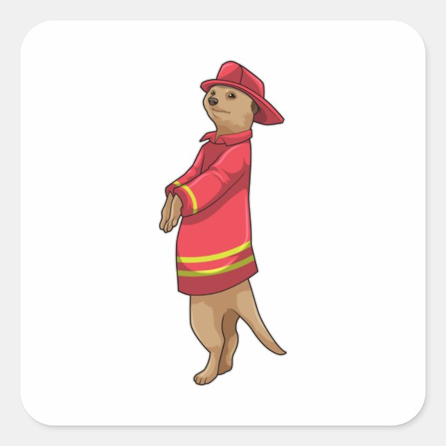 Meerkat as Firefighter with Helmet Square Sticker (Front)