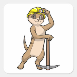 Meerkat as Miner with Pickaxe Square Sticker